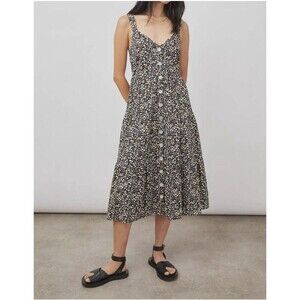 Rails Small Violet Midi Dress in Black Mini Floral Button Front